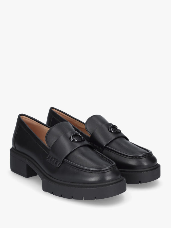 Leah Black Leather Chunky Loafers