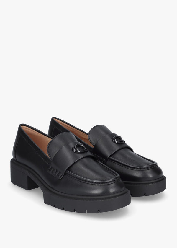 Leah Black Leather Chunky Loafers