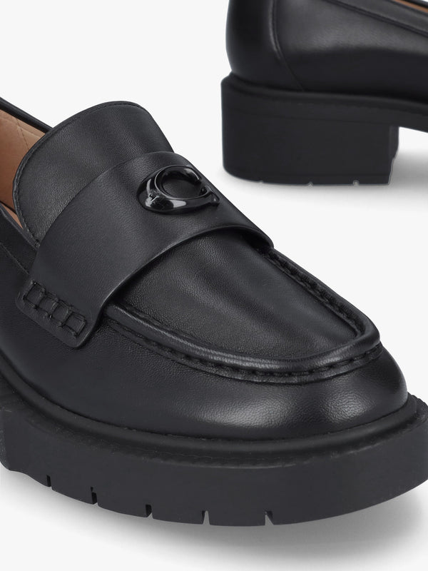 Leah Black Leather Chunky Loafers