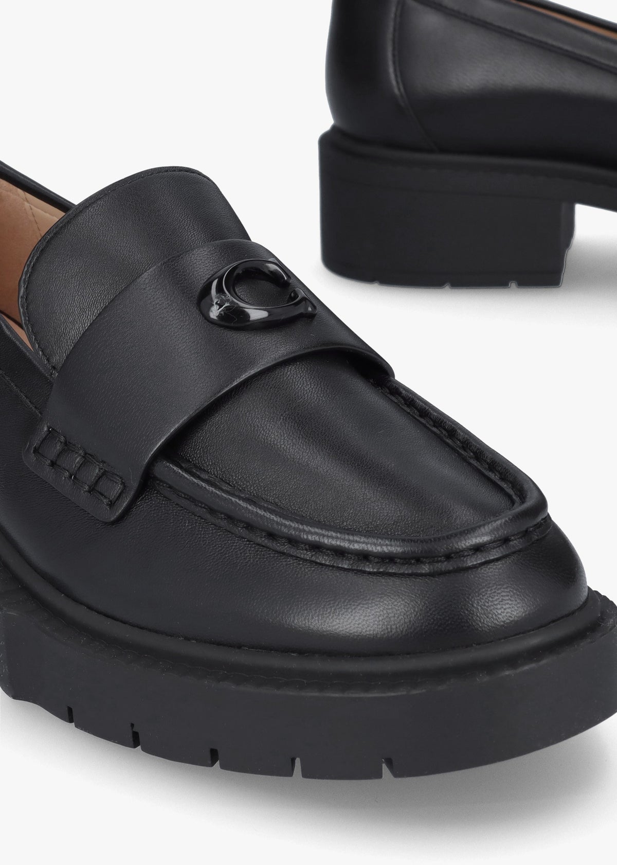 Leah Black Leather Chunky Loafers