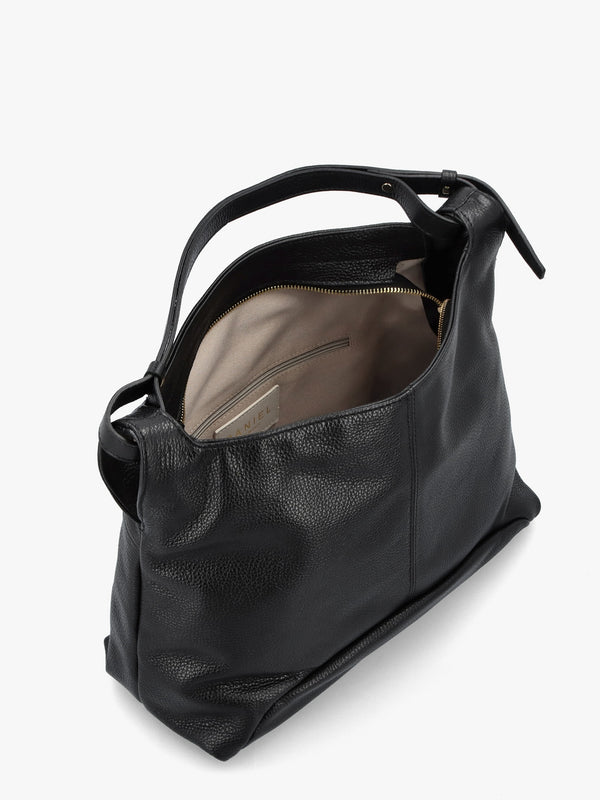 Inhobo Black Leather Slouchy Hobo Bag