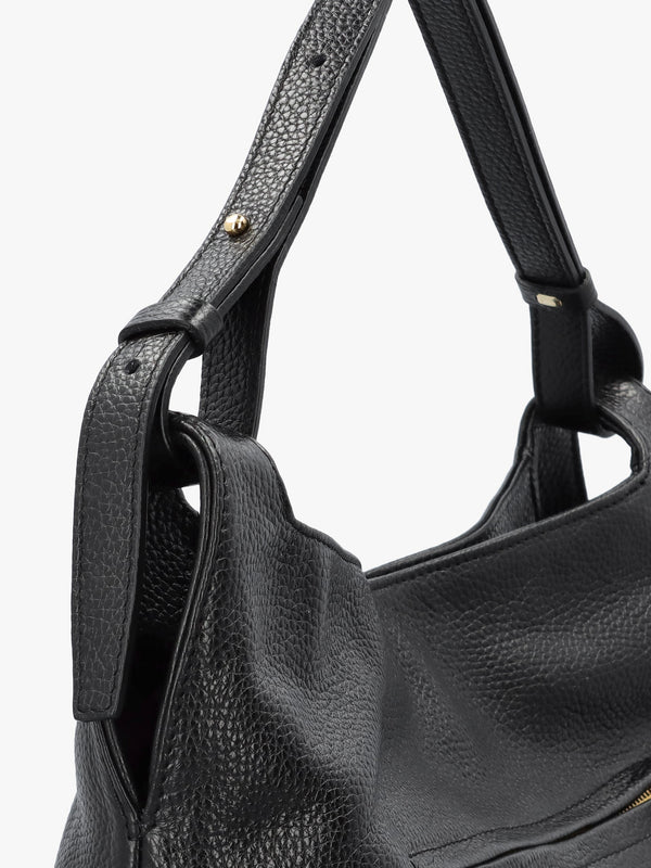 Inhobo Black Leather Slouchy Hobo Bag