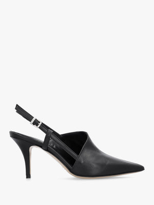 Nammy Black Leather Asymmetric Sling Back Court Shoes