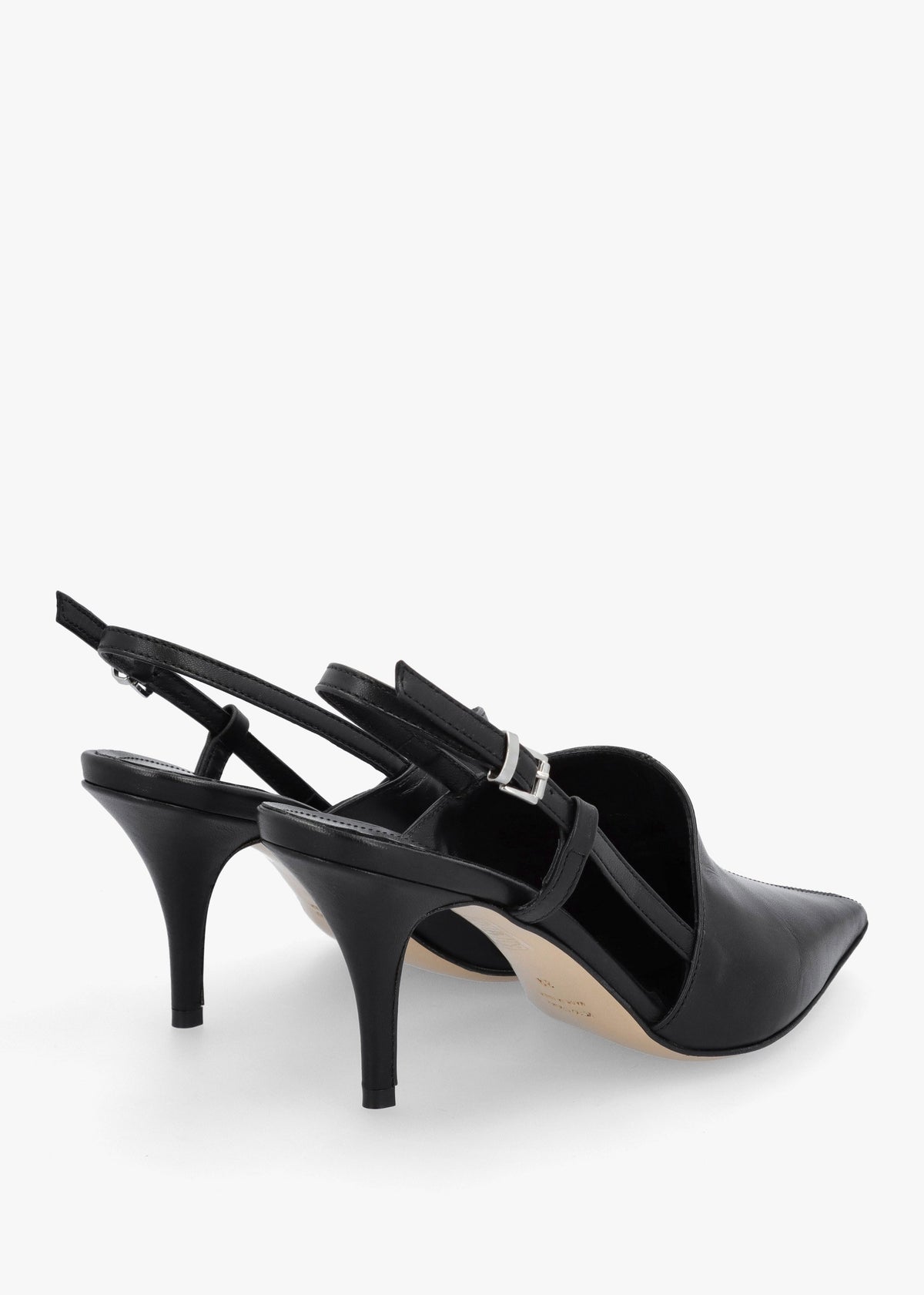 Nammy Black Leather Asymmetric Sling Back Court Shoes