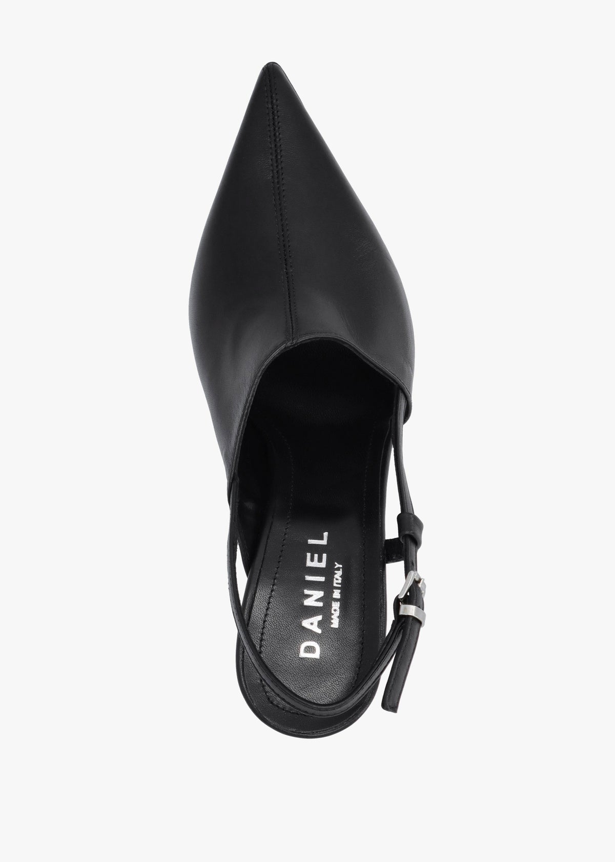 Nammy Black Leather Asymmetric Sling Back Court Shoes