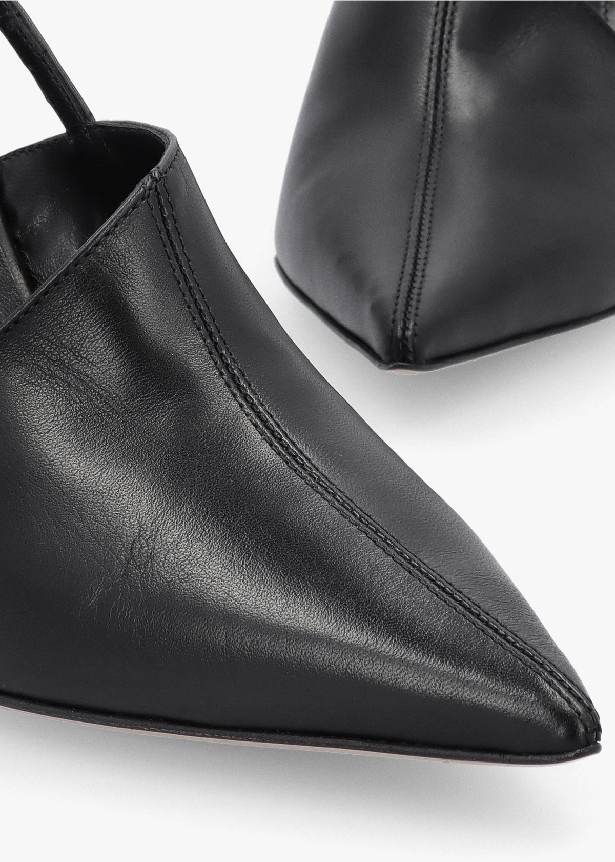 Nammy Black Leather Asymmetric Sling Back Court Shoes