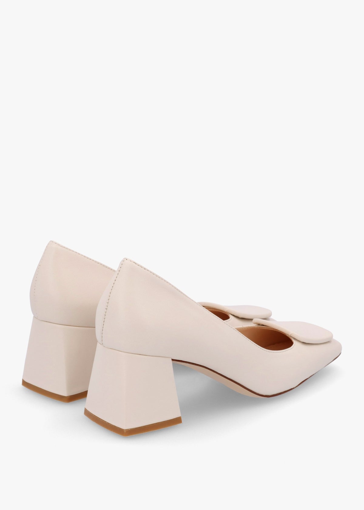 Nessie Cream Leather Block Heel Court Shoes