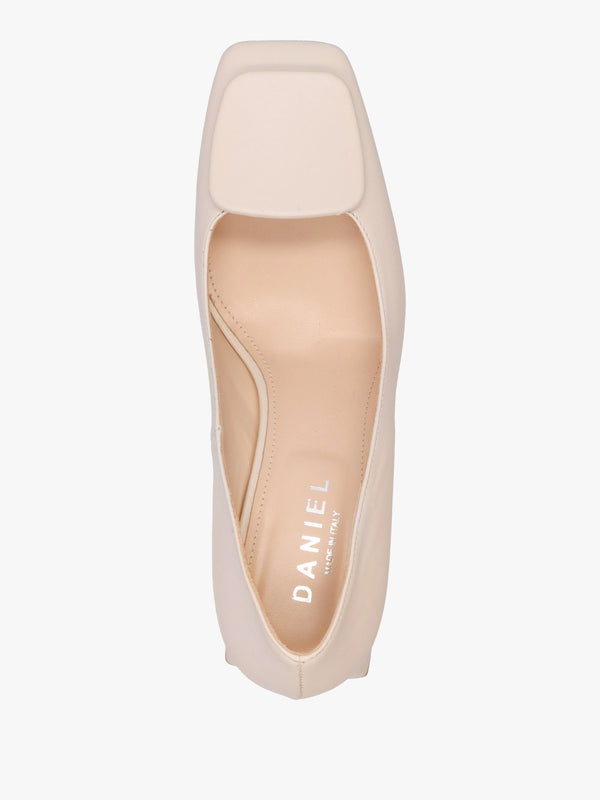 Nessie Cream Leather Block Heel Court Shoes