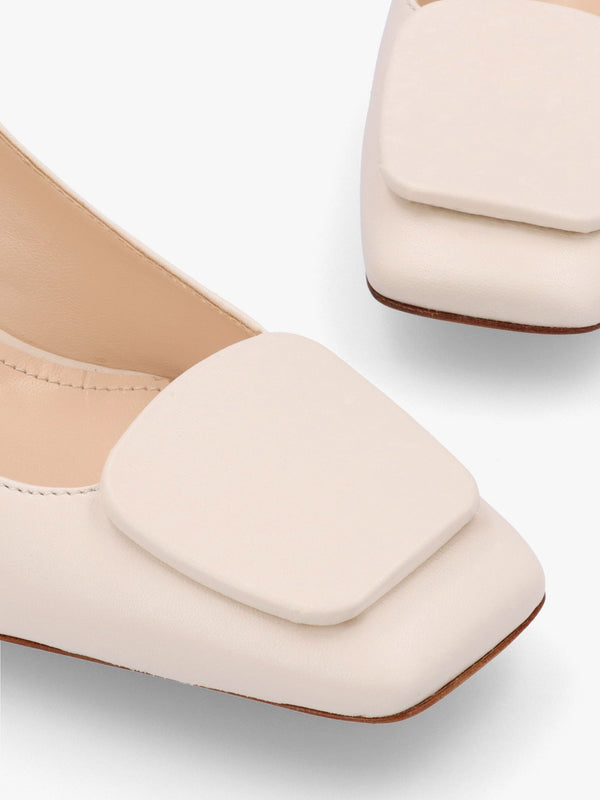 Nessie Cream Leather Block Heel Court Shoes