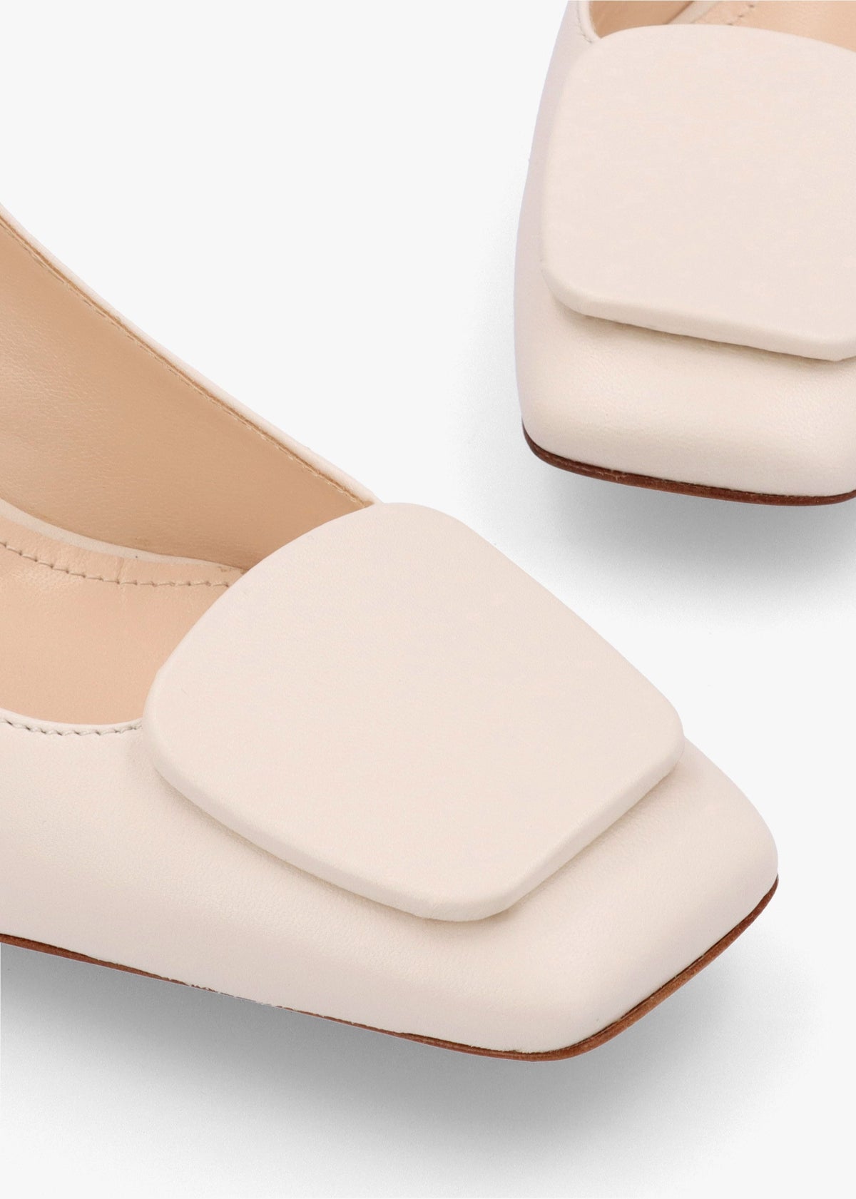 Nessie Cream Leather Block Heel Court Shoes