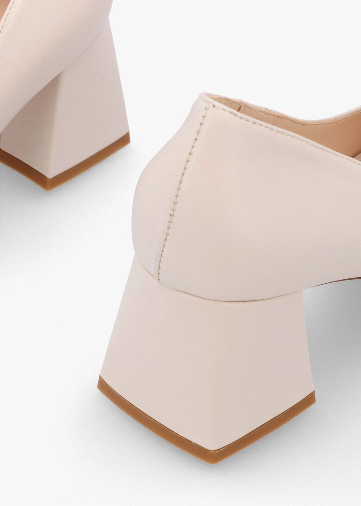 Nessie Cream Leather Block Heel Court Shoes