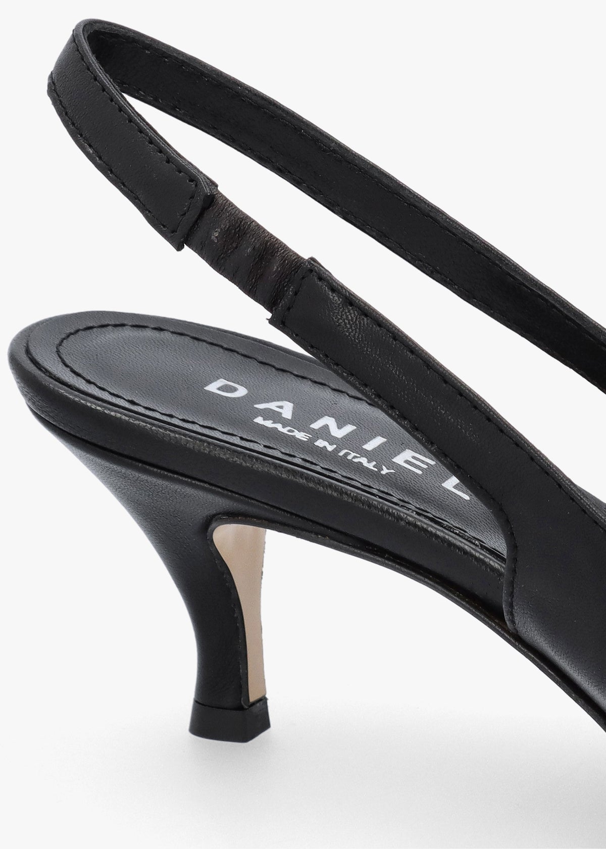 Nouche Black Leather Rouched Kitten Heel Sling Backs