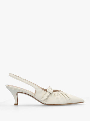 Nouche Cream Leather Rouched Kitten Heel Sling Backs