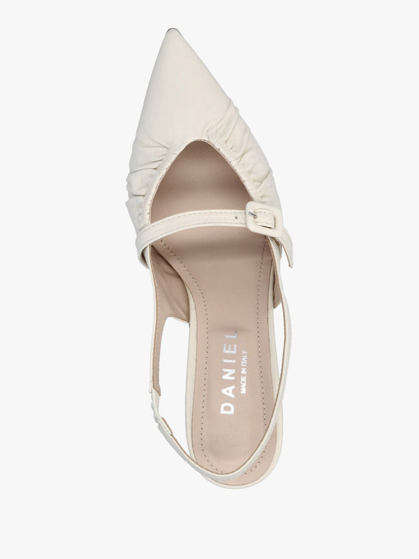 Nouche Cream Leather Rouched Kitten Heel Sling Backs