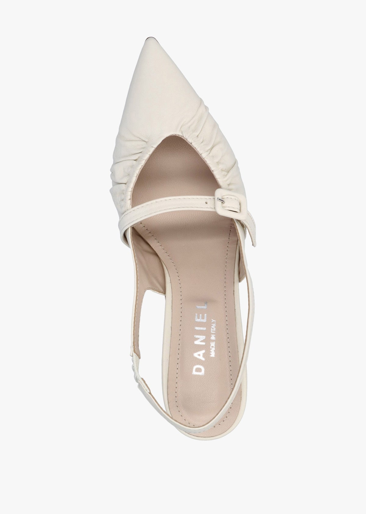 Nouche Cream Leather Rouched Kitten Heel Sling Backs