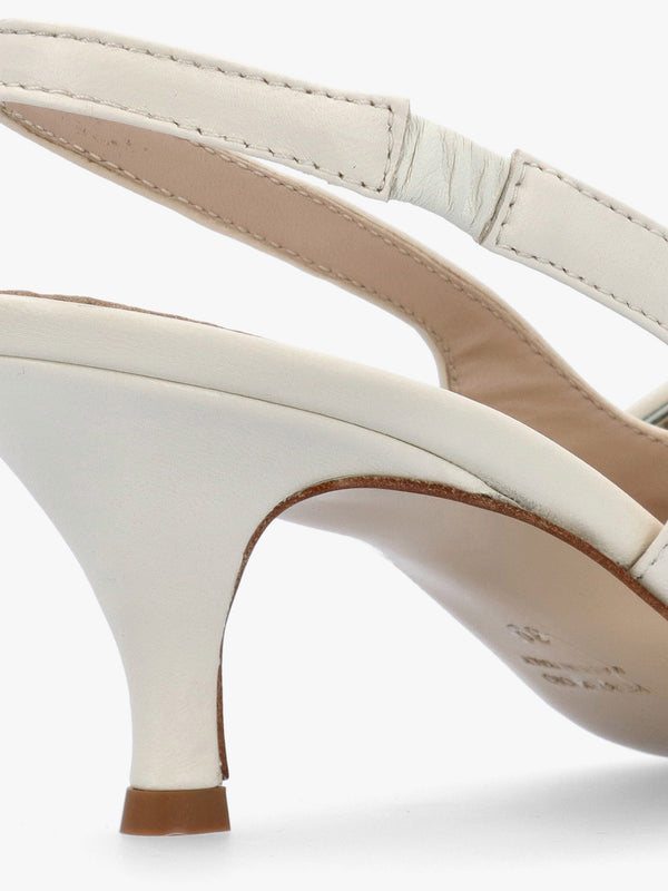 Nouche Cream Leather Rouched Kitten Heel Sling Backs
