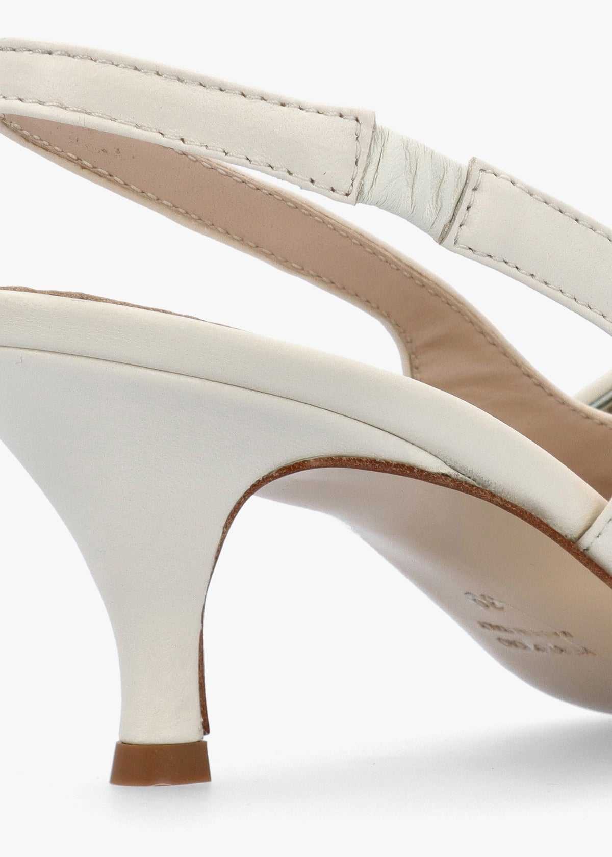 Nouche Cream Leather Rouched Kitten Heel Sling Backs