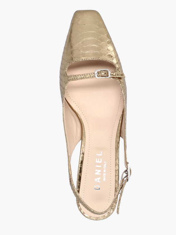 Nux Gold Leather Reptile Low Heel Court Shoes