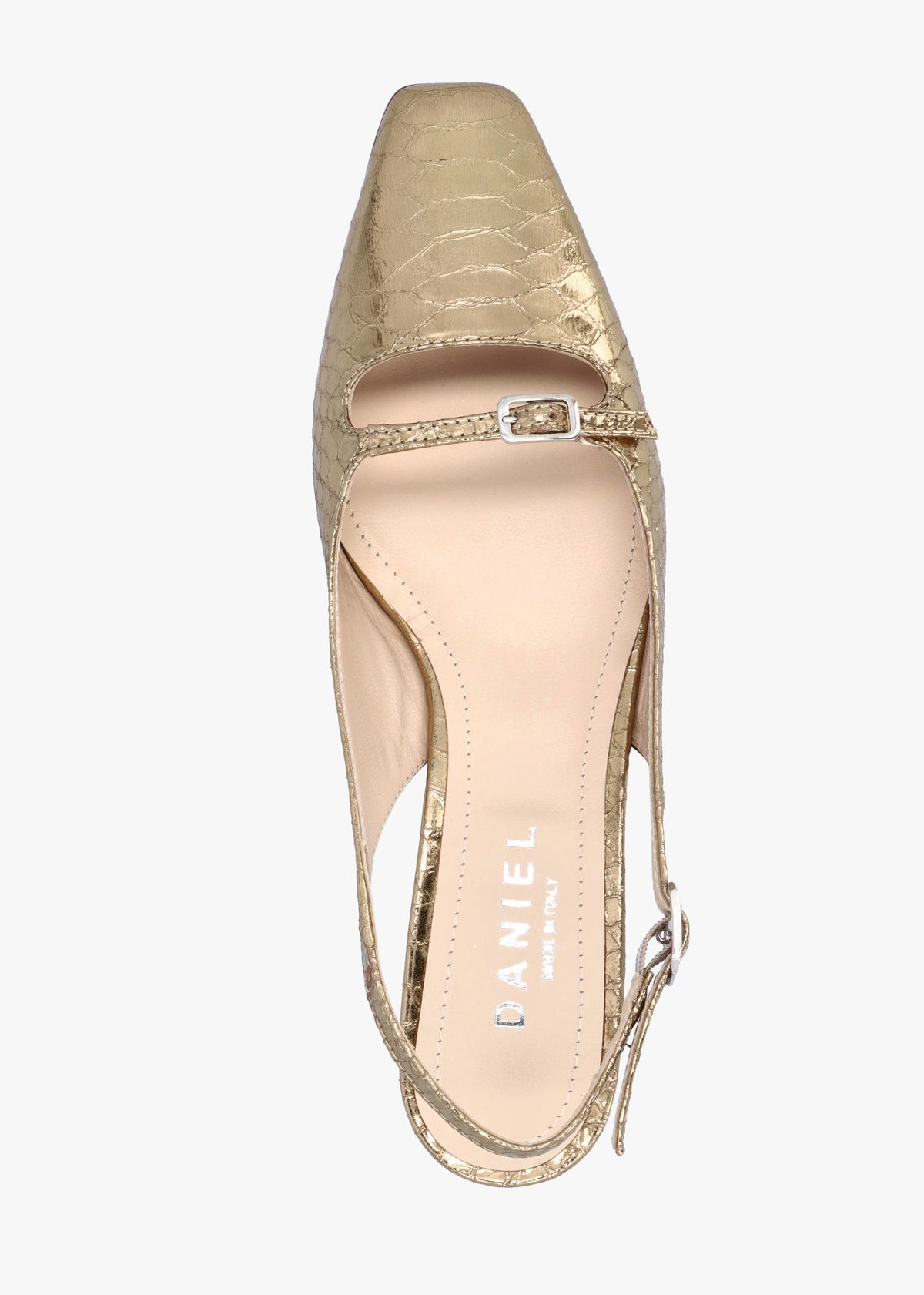 Nux Gold Leather Reptile Low Heel Court Shoes