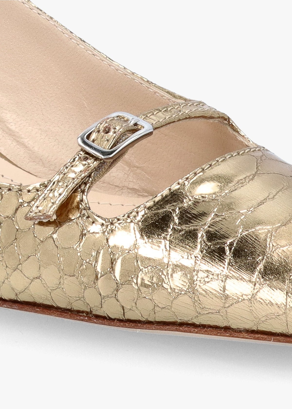 Nux Gold Leather Reptile Low Heel Court Shoes