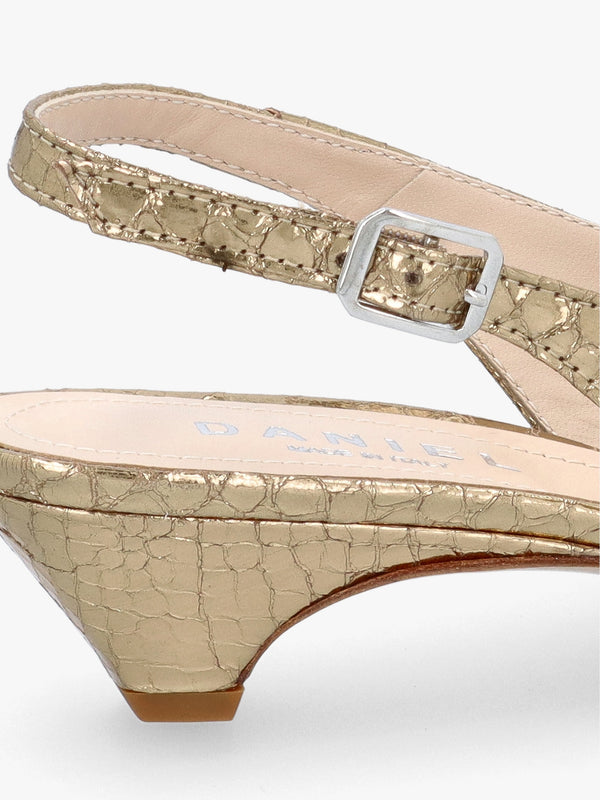 Nux Gold Leather Reptile Low Heel Court Shoes
