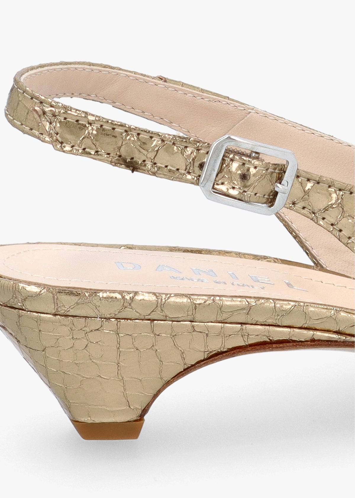 Nux Gold Leather Reptile Low Heel Court Shoes