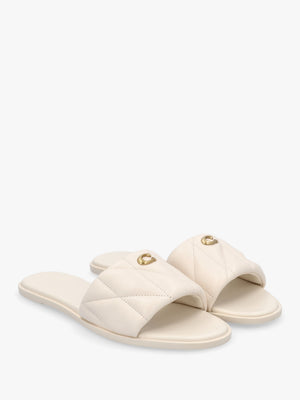 Holly Quilted Chalk Leather Flat Mules