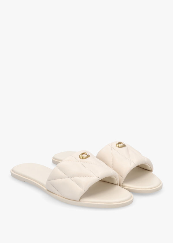 Holly Quilted Chalk Leather Flat Mules