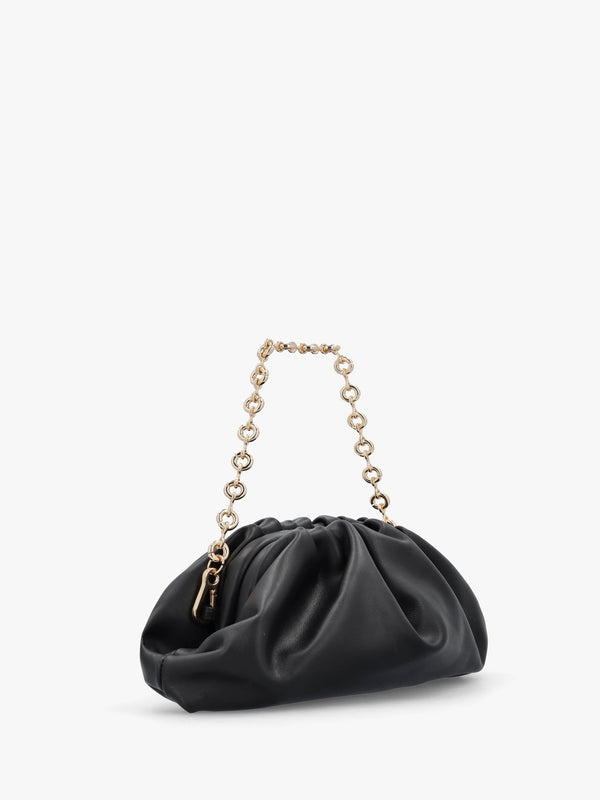Inrouche Black Leather Ruched Clutch Bag