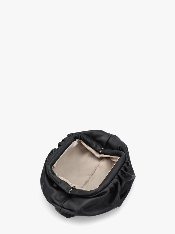Inrouche Black Leather Ruched Clutch Bag