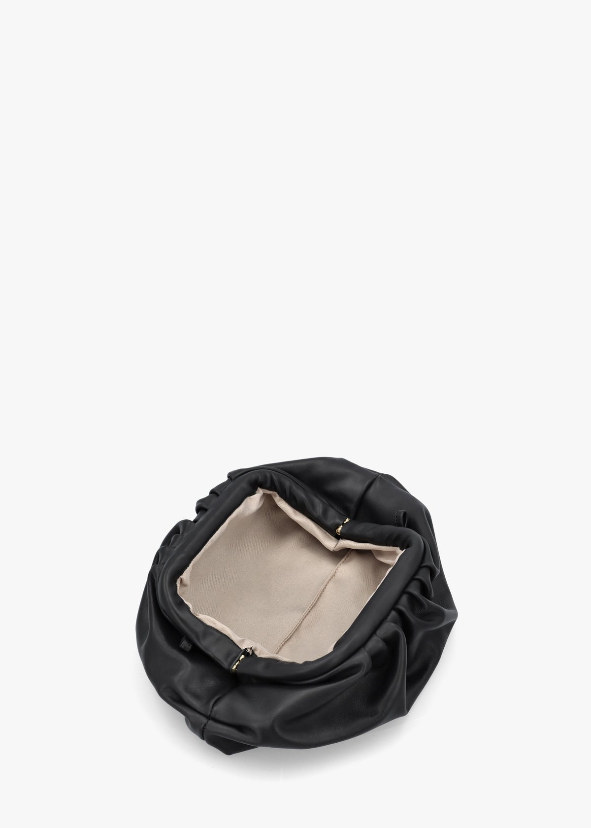 Inrouche Black Leather Ruched Clutch Bag