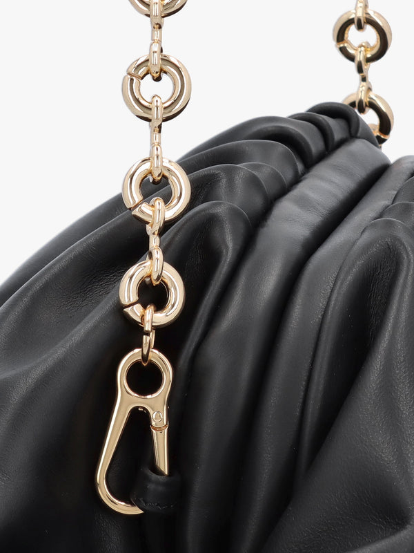 Inrouche Black Leather Ruched Clutch Bag