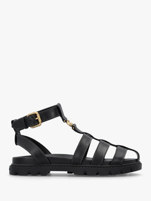 Sculpted C Fisherman Black Leather Sandals