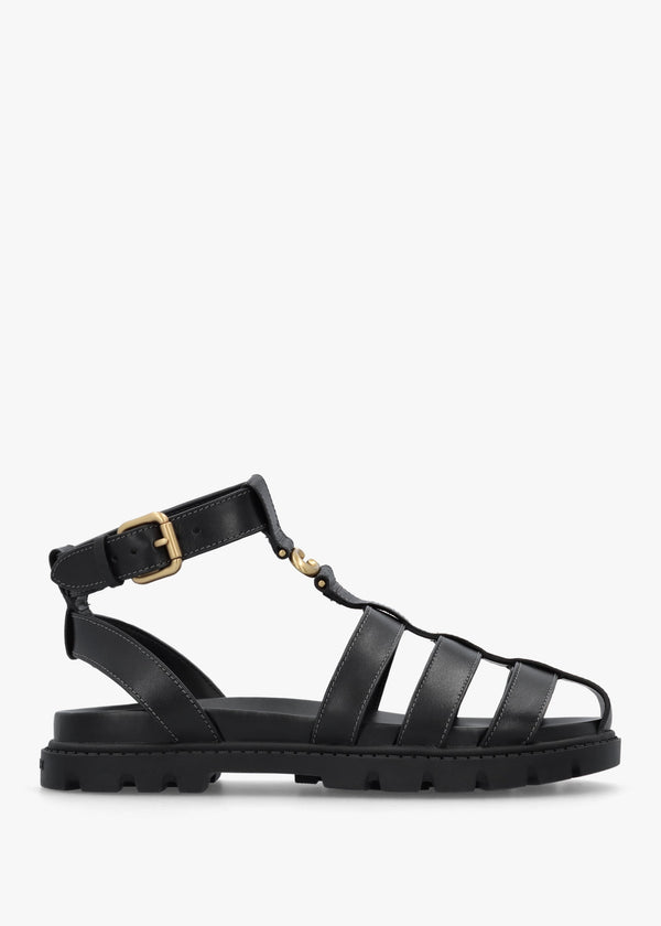Sculpted C Fisherman Black Leather Sandals