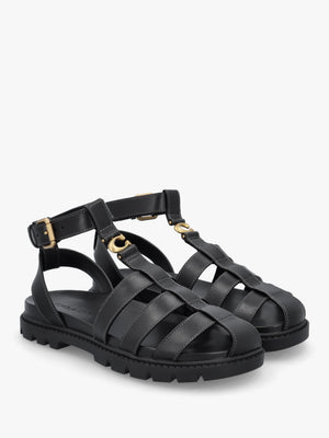 Sculpted C Fisherman Black Leather Sandals