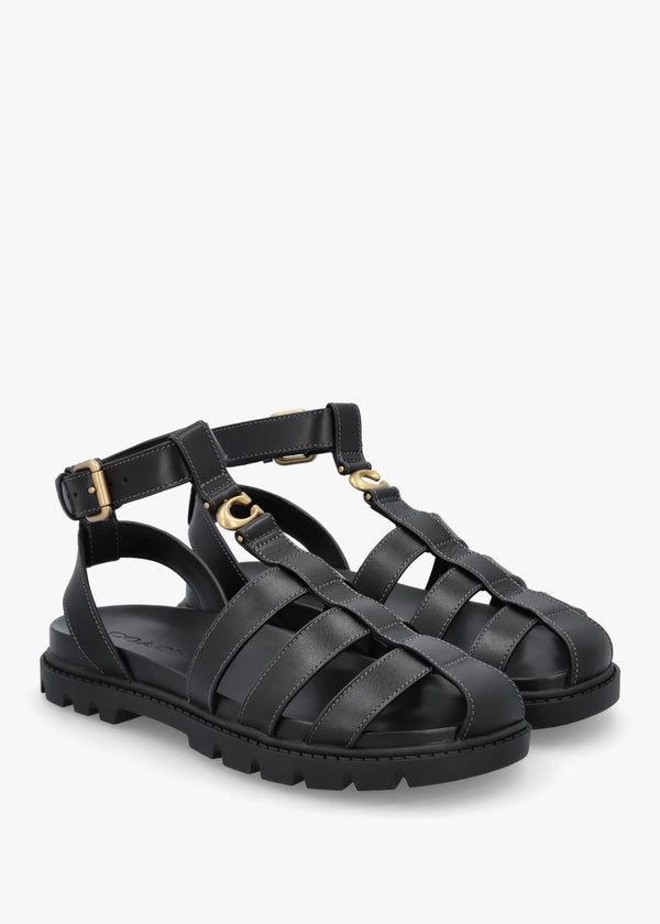 Sculpted C Fisherman Black Leather Sandals