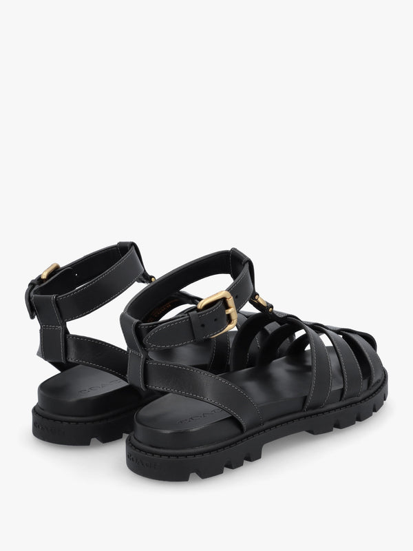 Sculpted C Fisherman Black Leather Sandals