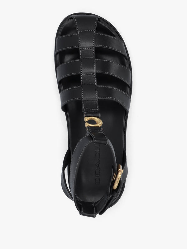 Sculpted C Fisherman Black Leather Sandals