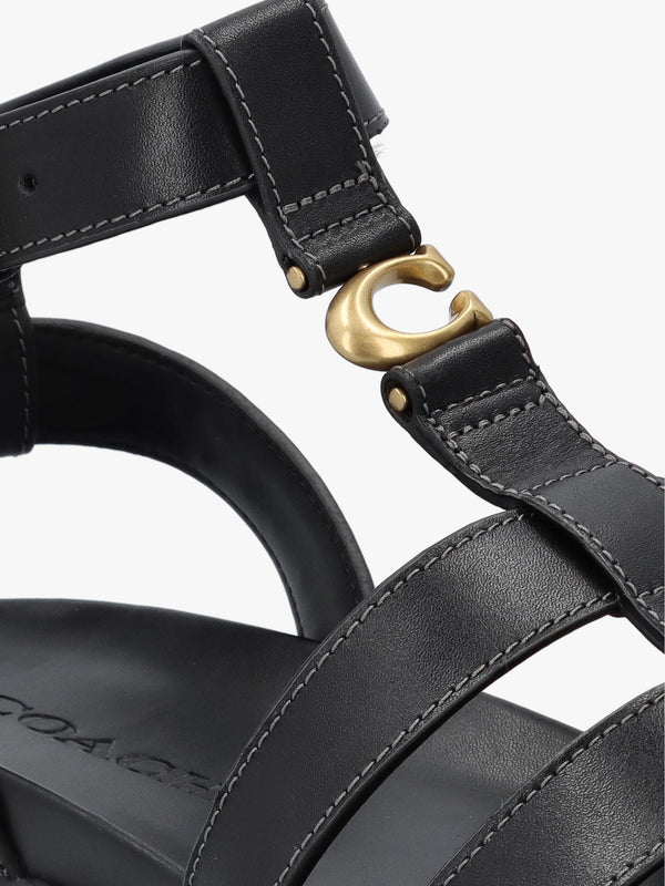 Sculpted C Fisherman Black Leather Sandals