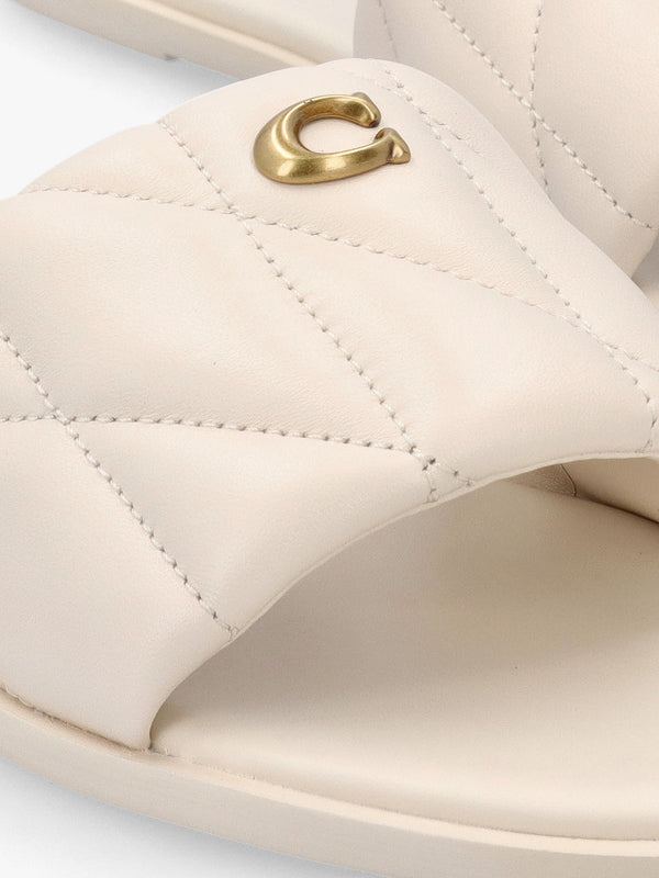 Holly Quilted Chalk Leather Flat Mules