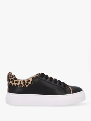 Panny Black Leather Leopard Trainers