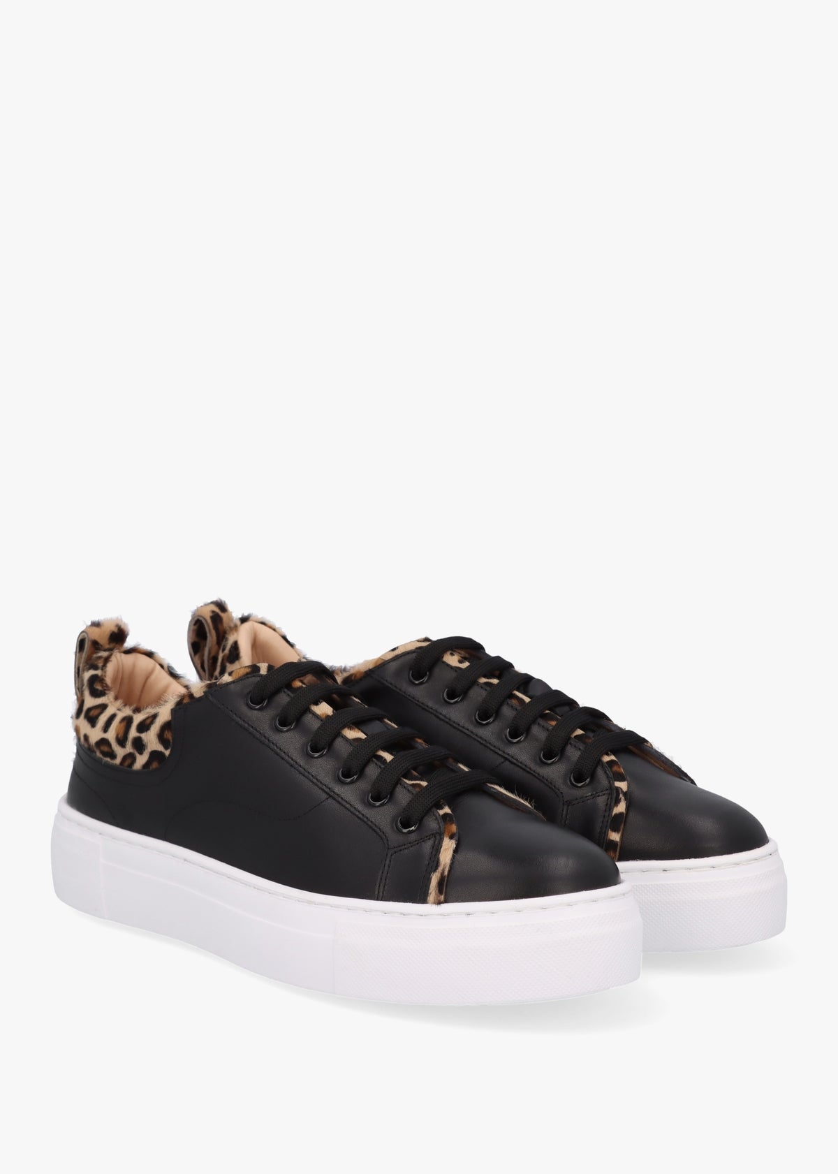 Panny Black Leather Leopard Trainers
