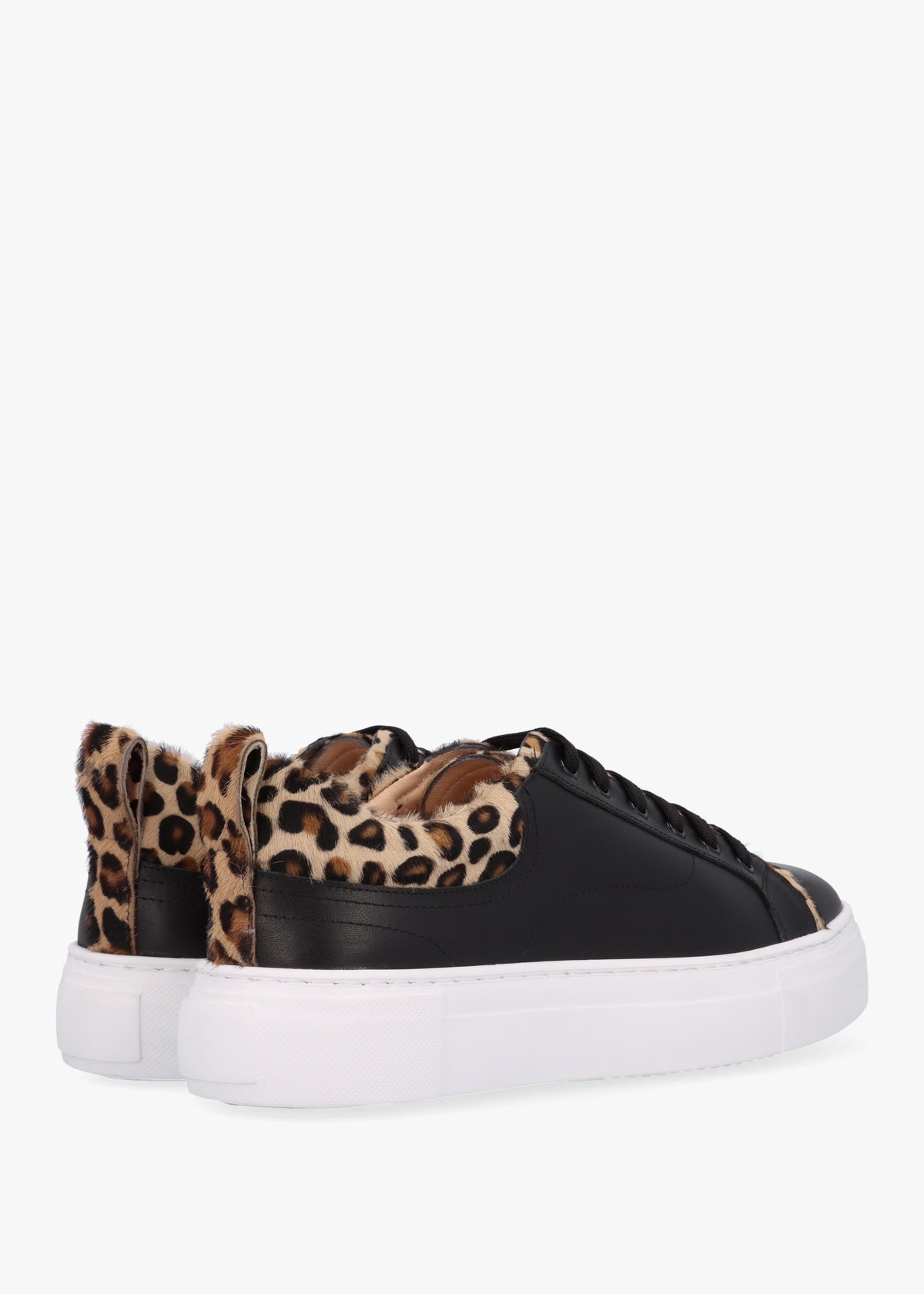 Panny Black Leather Leopard Trainers