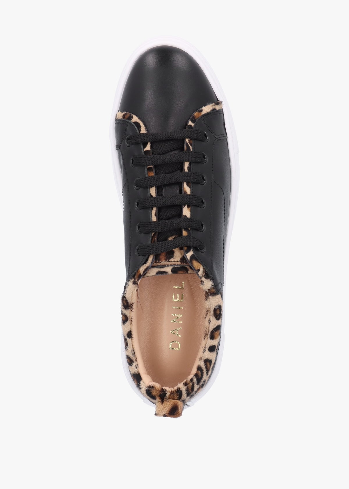 Panny Black Leather Leopard Trainers