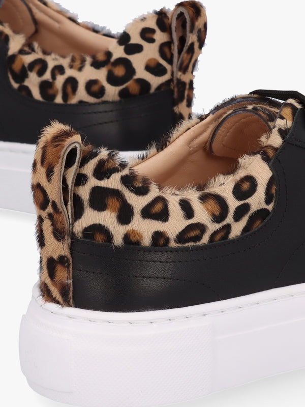 Panny Black Leather Leopard Trainers