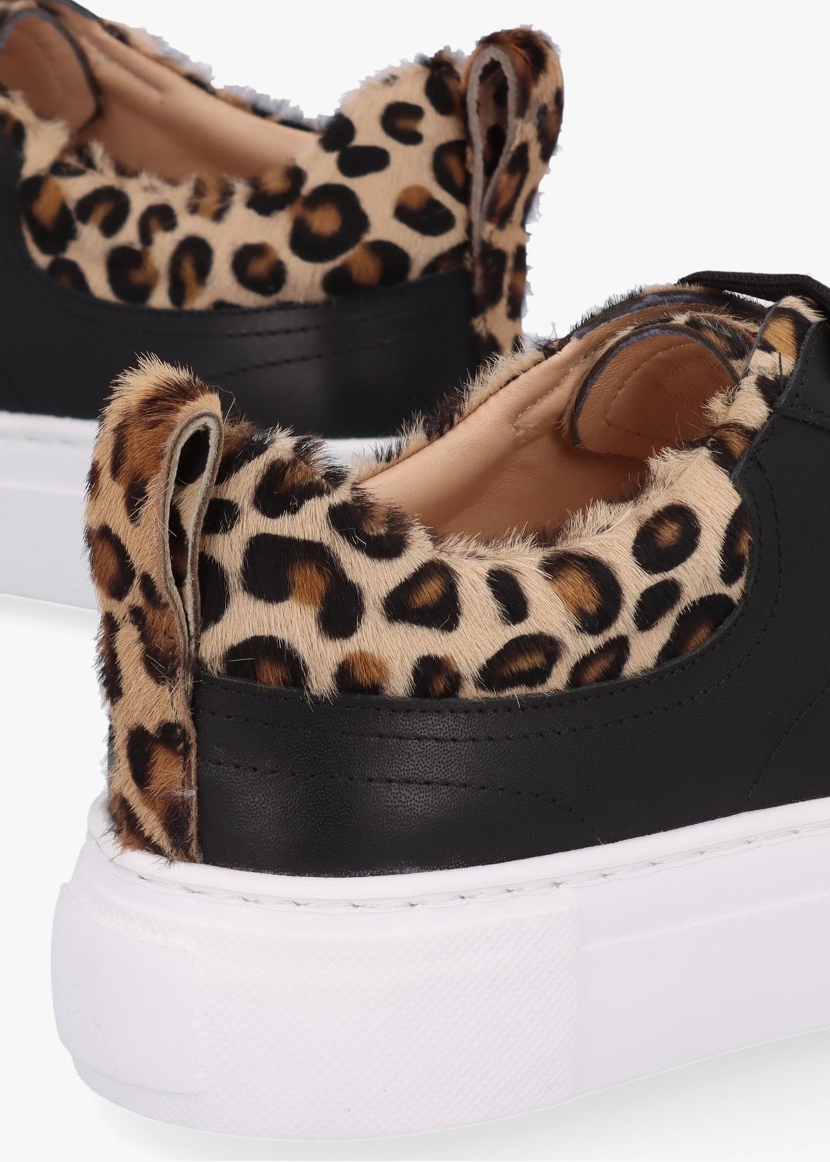 Panny Black Leather Leopard Trainers