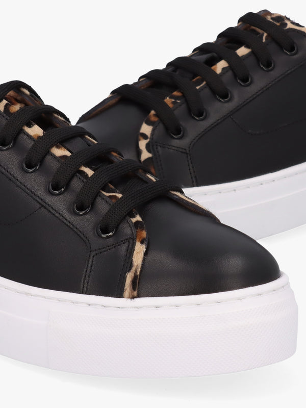 Panny Black Leather Leopard Trainers