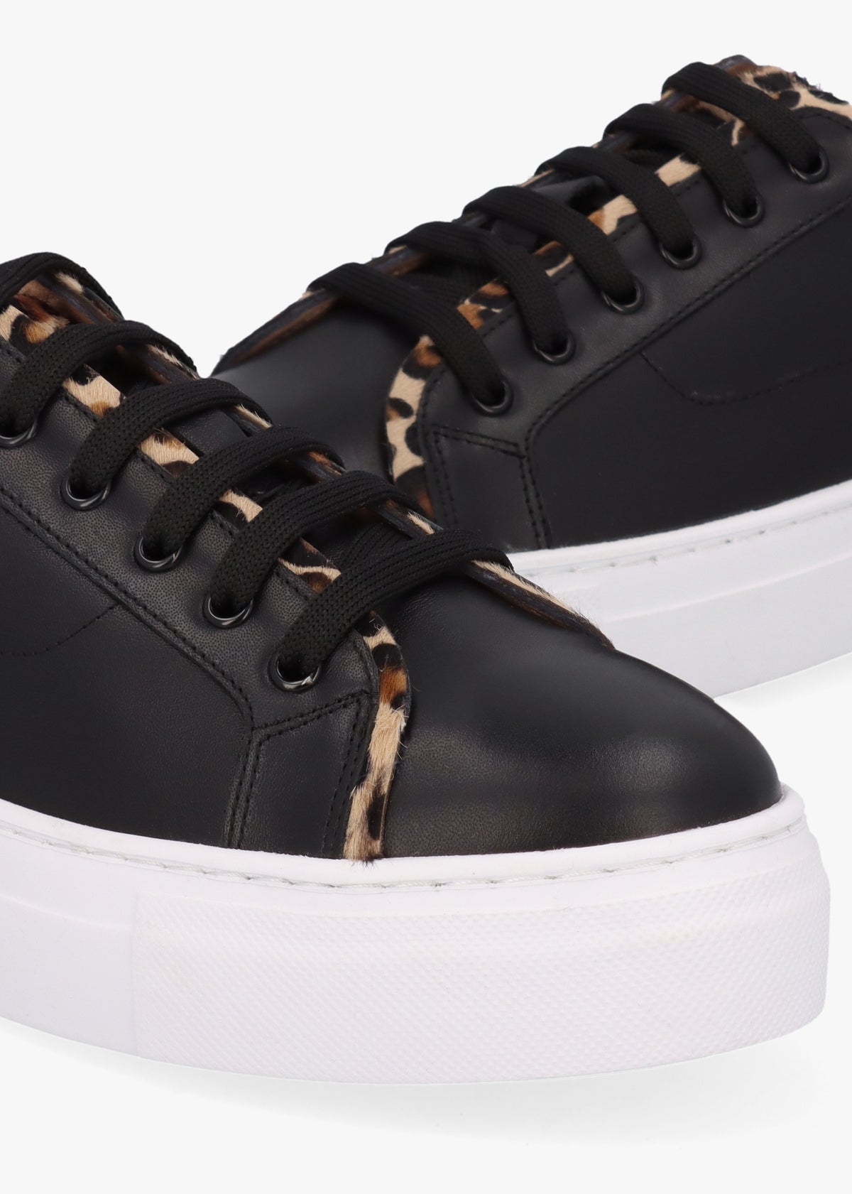 Panny Black Leather Leopard Trainers