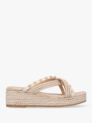 Popey Cream Rope Slab Wedge Mules