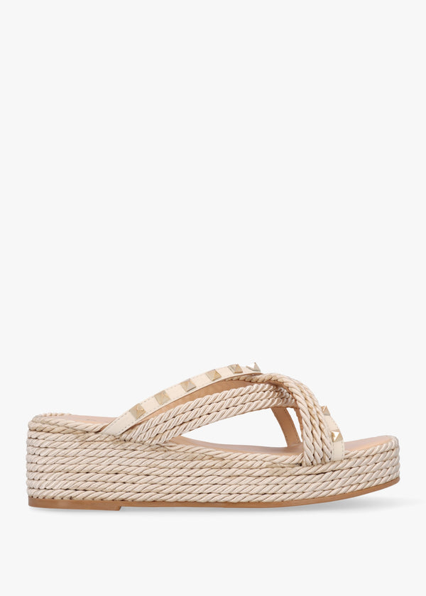 Popey Cream Rope Slab Wedge Mules